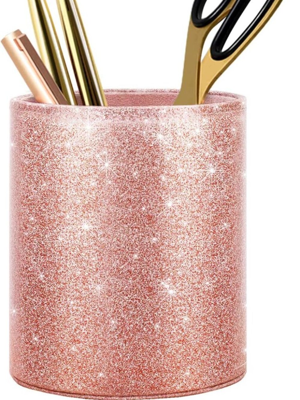 Glitter Pen Holder Cute, Pencil Cup Multi-Functional Organizer Rose Gold